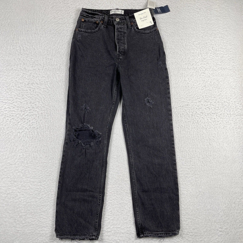 Abercrombie & Fitch Jeans Womens 25/0 Short Black Denim Dad High Rise Button Fly